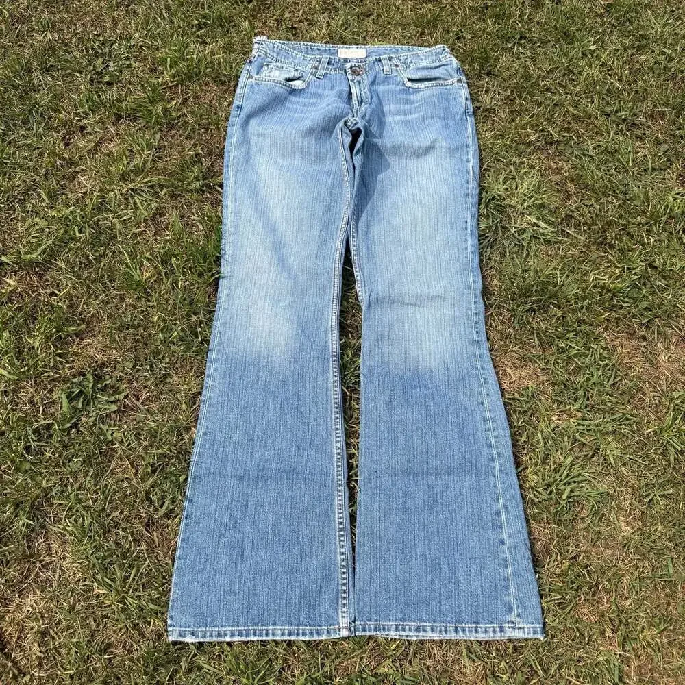 BKE Denim Mens Flare Leg Jeans Medium Wash Distressed